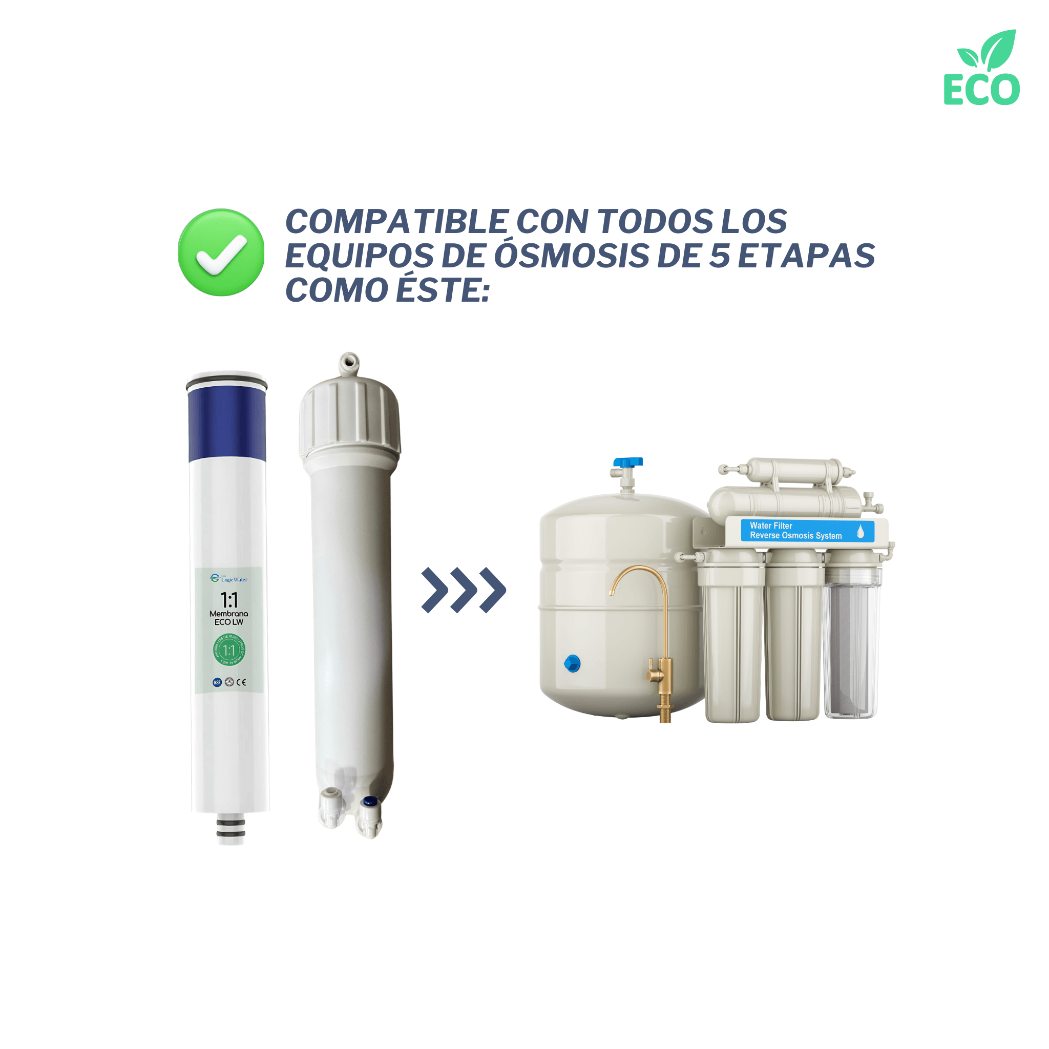 membrana ecologica eco osmosis inversa bajo rechazo ahorra más de 15.000 litros de agua al año y más de 50€ al año compatible con equipo de ósmosis de 5 etapas básico